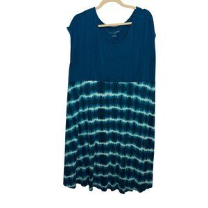 Liz Lange Maternity Blue Tie-Dye Maxi Dress Sleeveless XL Rayon Blend Comfortabl